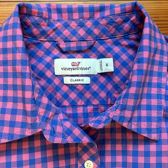 Vineyard Vines Pink and Blue Gingham Checked Long-Sleeve Button Down size 6 - Picture 2 of 6